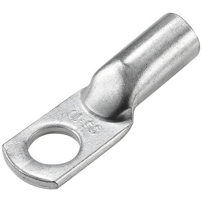 Een metalen kabeloog met een ronde opening voor het verbinden van elektrische kabels.