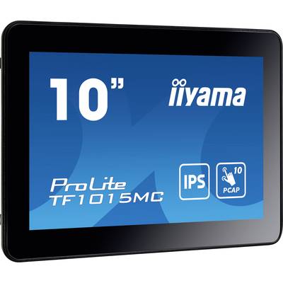 10" touchscreen-monitor van Iiyama, model ProLite TF1015MC, met IPS-display en 10-punts PCAP-technologie, in het zwart.