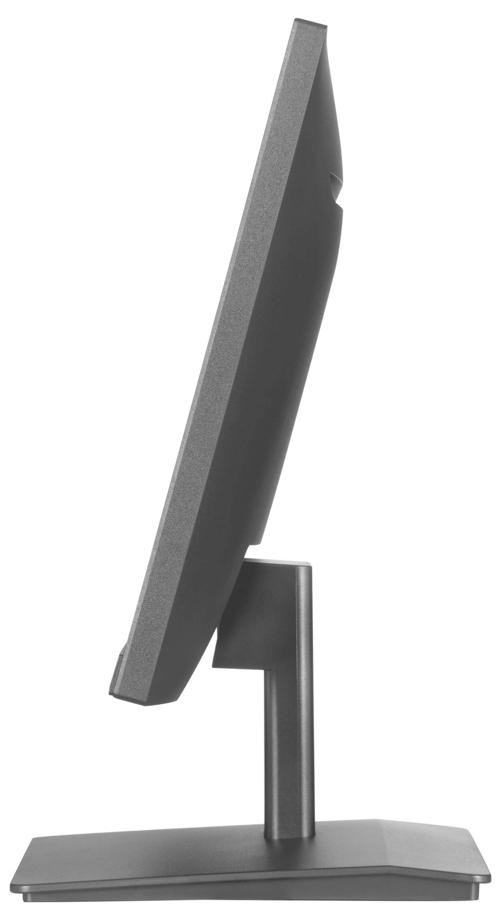 Platte monitor van opzij bekeken, toont een slank en modern design met een dunne rand en een stabiele voet.