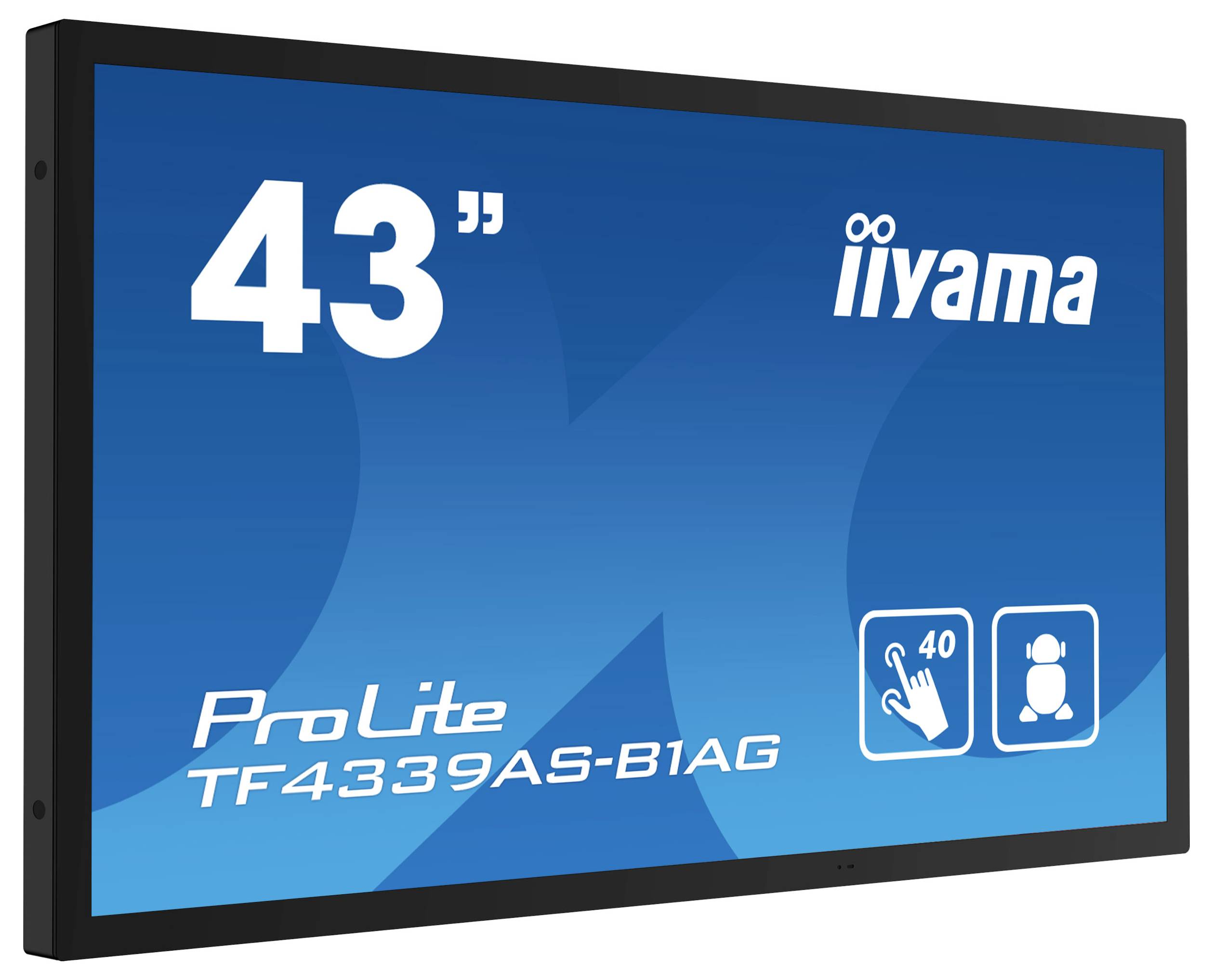 '43" iiyama scherm, model ProLite TF4339AS-B1AG, met 40-punts touchfunctie.'