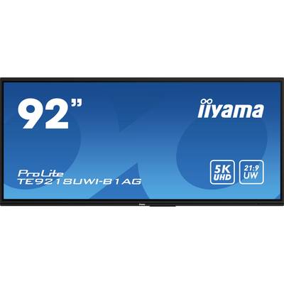 Het scherm toont 'iiyama ProLite TE9218UWI-B1AG', een 92-inch display met 5K UHD en 21:9 UW resolutie.