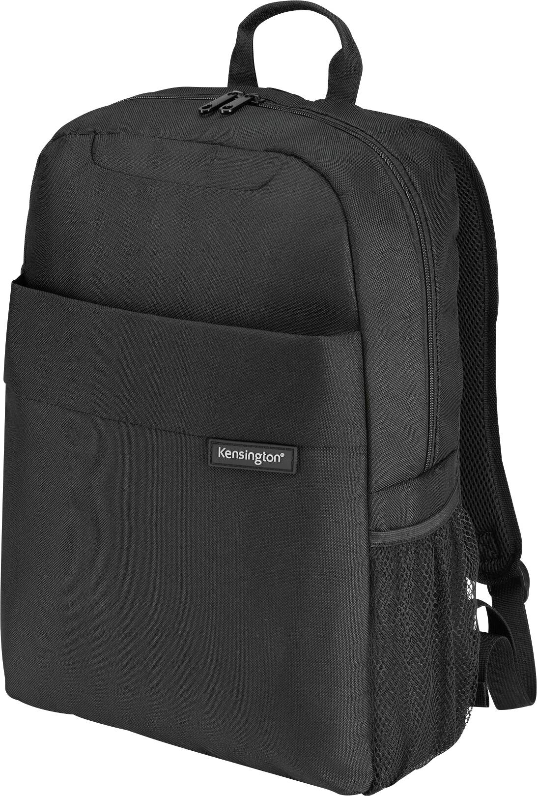 Zwarte laptoptas met voor- en zijvakken, geschikt voor school of werk.