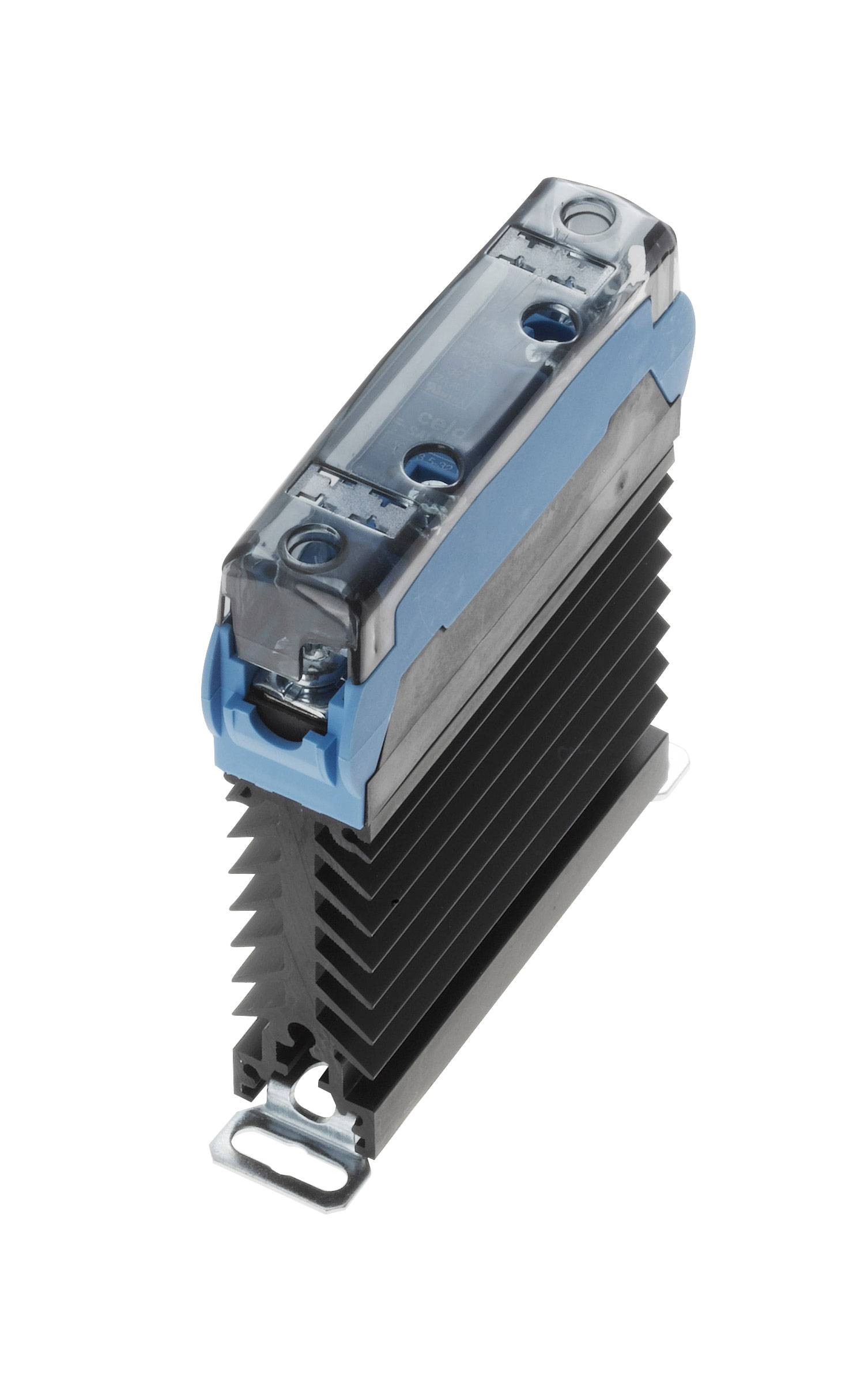 Een zwarte koelbehuizing met een transparante blauwe deksel. De koelbehuizing heeft meerdere ribbels voor warmteafvoer.