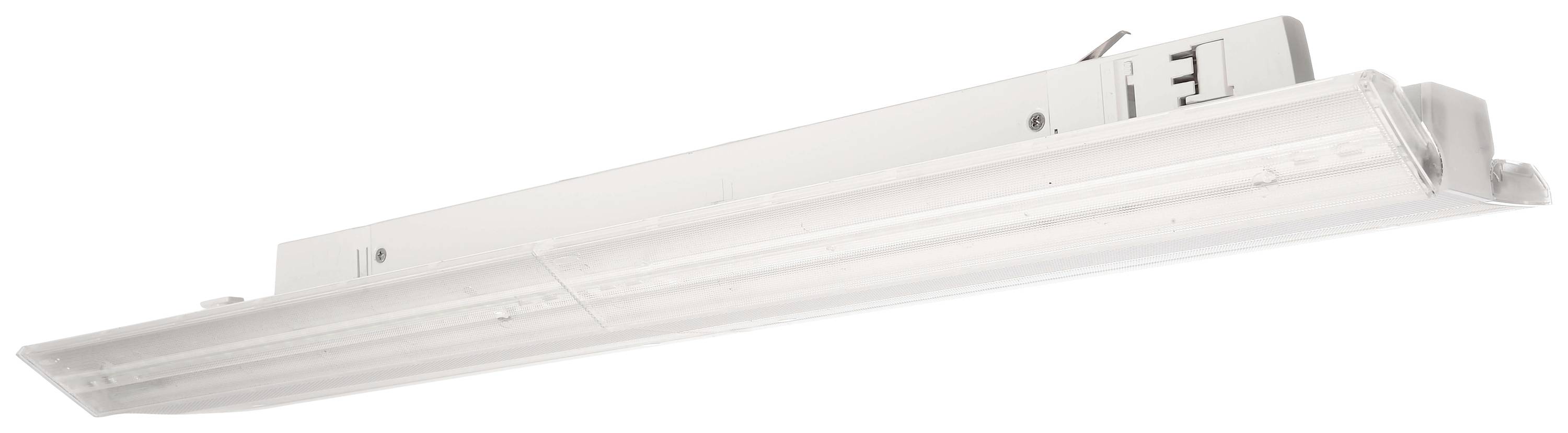 Een witte plafondverlichting met armaturen, geschikt voor montage aan het plafond, bedoeld voor de verlichting van grote oppervlakken.