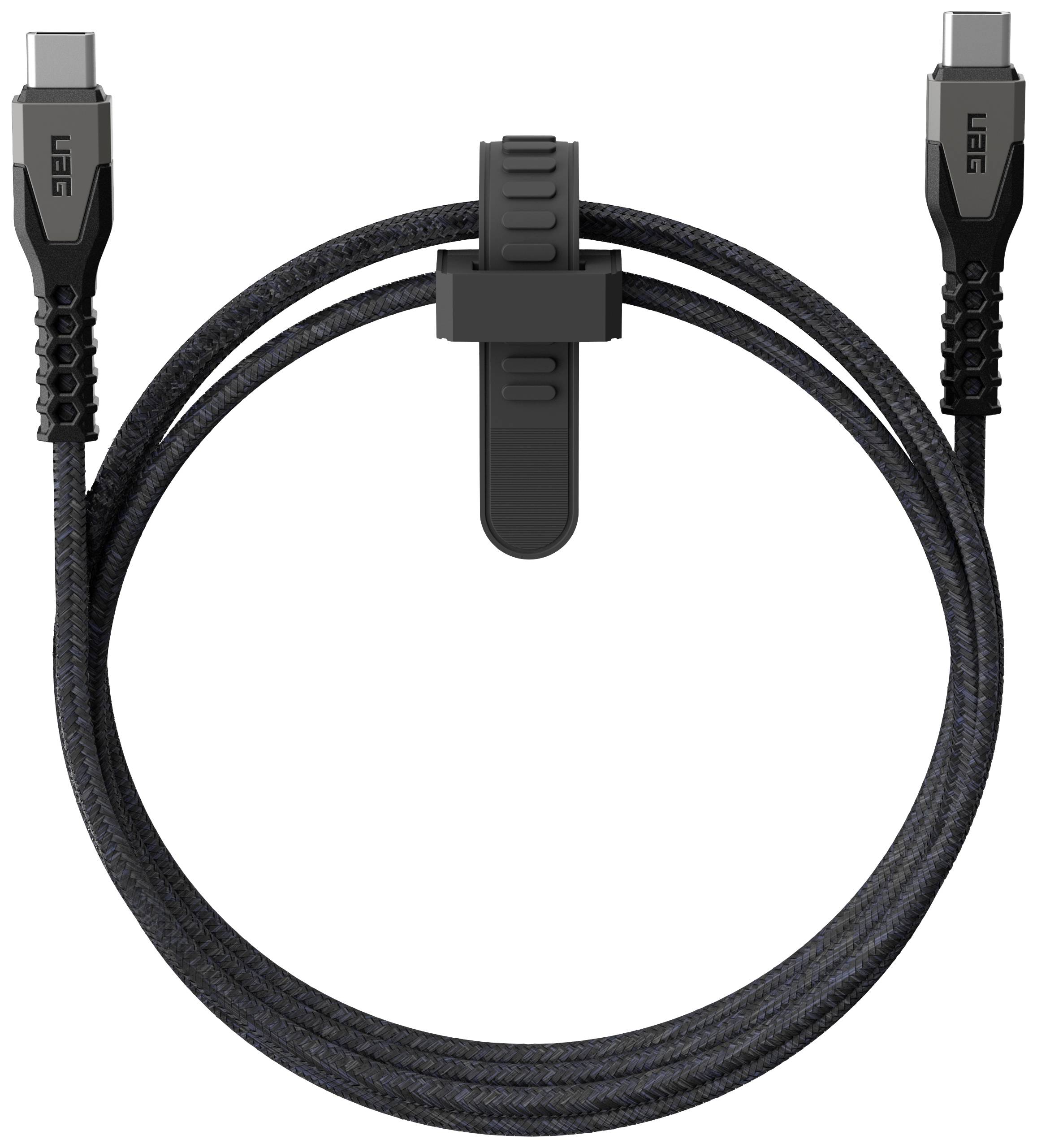 USB-C-kabel met gevlochten ommantelingĀ en clip voor kabelorganisatie. Ideaal voor snelle gegevensoverdracht en oplaadtoepassingen.