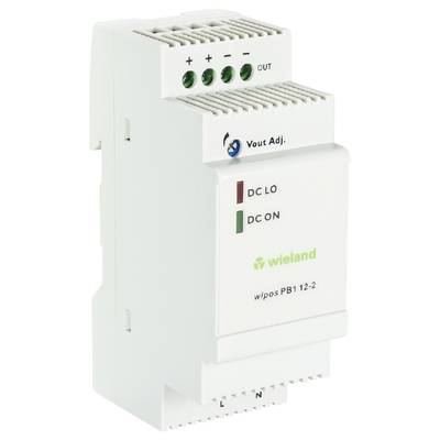 Een wit elektrisch apparaat met groene 'wieland' opdruk en LED-indicatoren. Het wordt gebruikt voor spanningsregulatie.