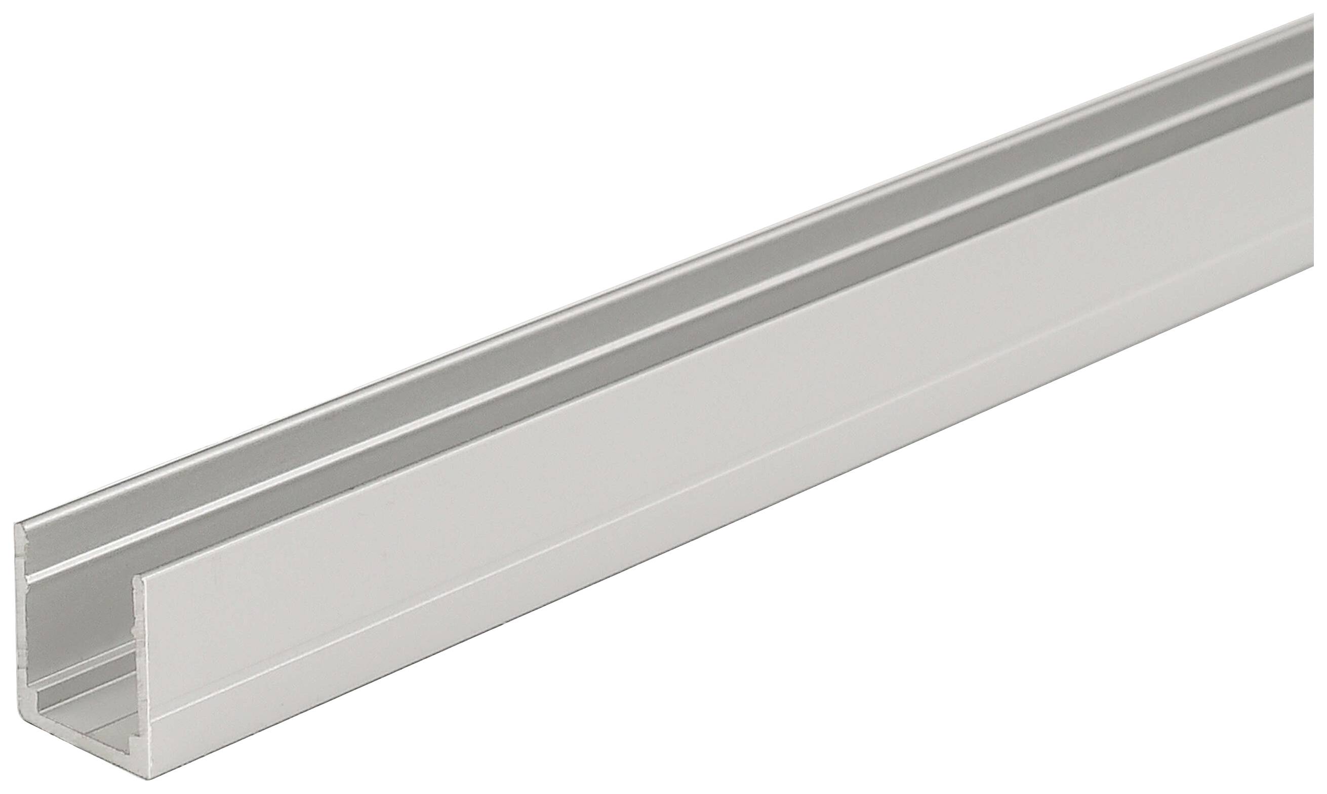 Aluminiumprofiel, rechthoekige vorm, zijaanzicht. Geschikt voor de montage van verlichting of andere elementen.