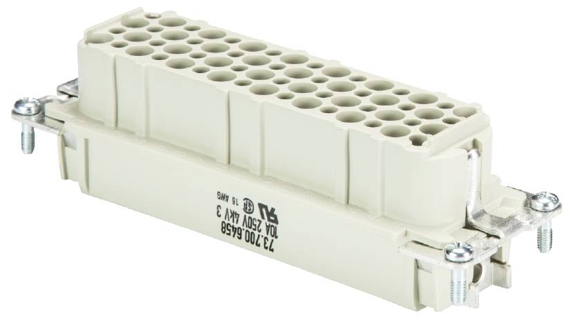 Rechthoekige industriële connector met meerdere contacten, geschikt voor elektrische verbindingen in industriële toepassingen.
