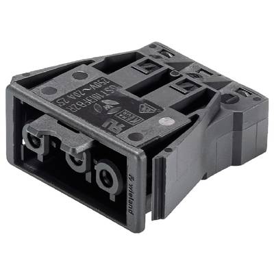 Een rechthoekige zwarte apparaatstekker met opdruk '10A 250V' en symbolen voor veiligheidsnormen, gefotografeerd van opzij.