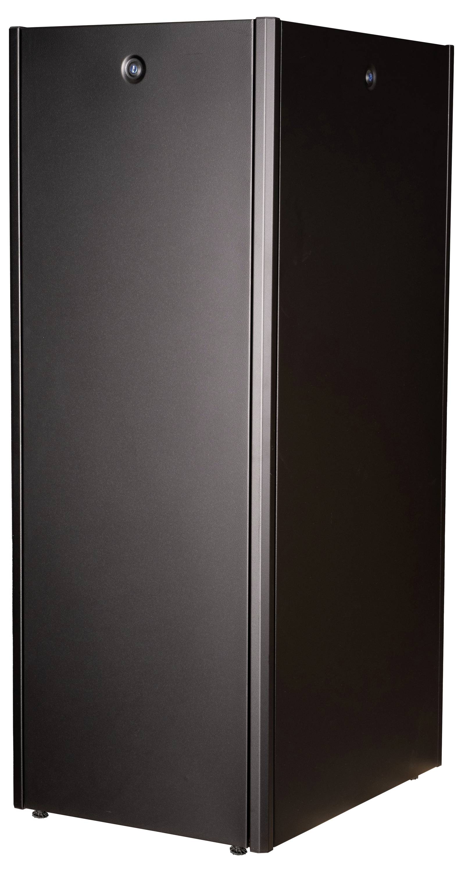 Een zwarte, rechthoekige luidspreker in een doosvormige behuizing. Bovenkant en voorkant zichtbaar, strak design.