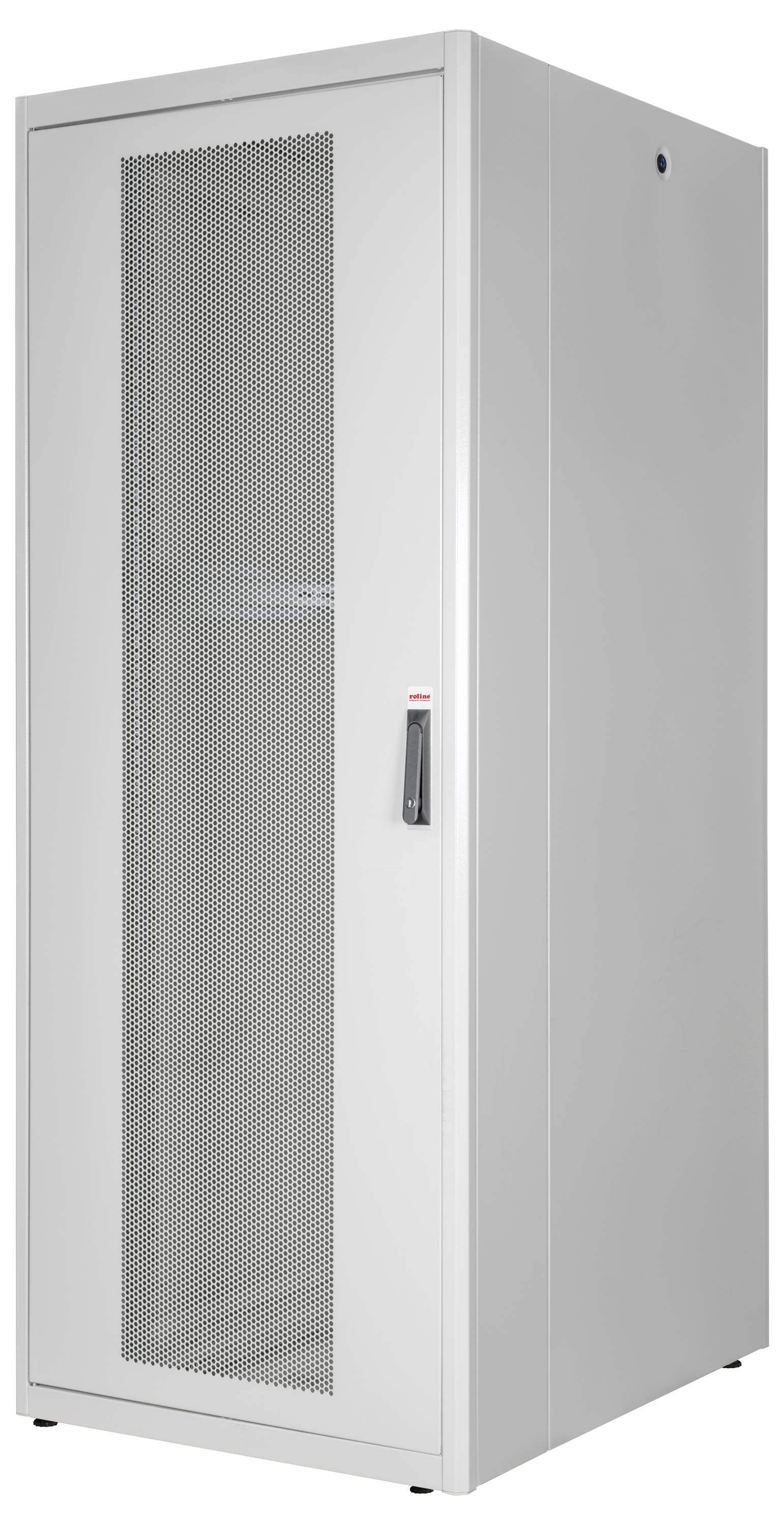 Kast met geperforeerde deur voor servers of elektronische apparatuur. Voornamelijk gebruikt in datacenters of IT-afdelingen.