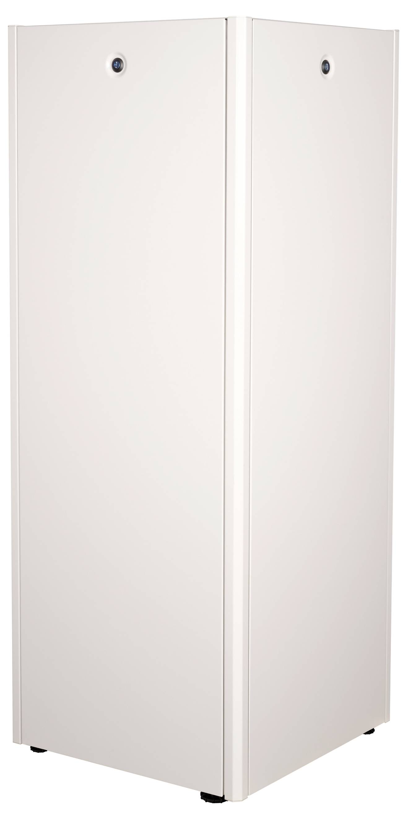 Witte, rechthoekige doos of apparaat met een gladde oppervlakte en afgeronde hoeken, mogelijk een technisch of elektronisch toestel.