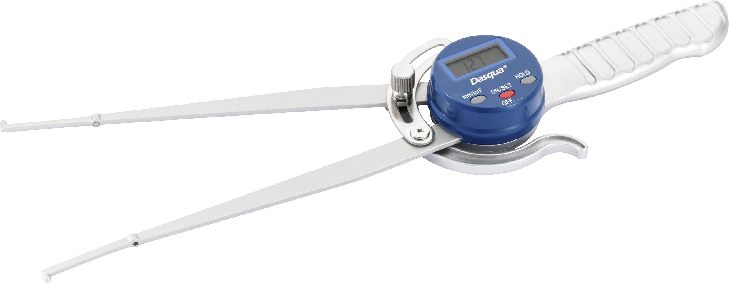 Een digitale schuifmaat met een blauw display, geschikt voor het nauwkeurig meten van afstanden en diameters in technische toepassingen.