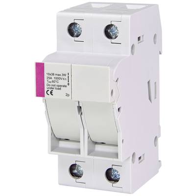 Vermogensschakelaar met twee schakelaars, gemarkeerd met '25A 1000V gelijkstroom', aangebracht voor elektrische beschermingsmaatregelen.