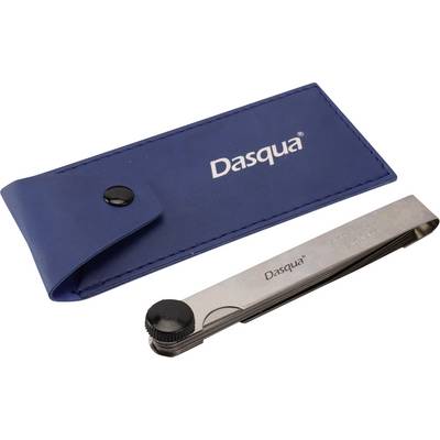 Een zakprofiel-projector met een blauwe etui met het opschrift 'Dasqua'. Ideaal voor precisie-metingen en gemakkelijk te vervoeren.