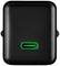 Een zwarte wandlader met een USB-C-aansluiting, omgeven door een groene lichtrand.