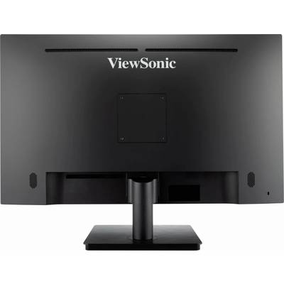 Achteraanzicht van een zwarte computermonitor met bovenaan het opschrift 'ViewSonic', zonder zichtbare aansluitingen of schakelaars.