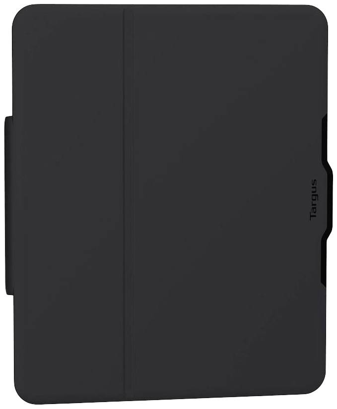 Zwarte iPad-beschermhoes van Targus, gesloten en stevig, biedt bescherming voor het apparaat.