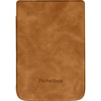 Bruine leren hoes met het ingedrukte 'PocketBook'-logo aan de voorkant. Ontwerp voor stijlvolle bescherming van een elektronisch apparaat.