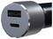 Metalen adapter met USB-C- en USB-A-aansluitingen, blauwe LED-indicatie.