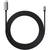 Zwart USB-C-kabel met geweven ontwerp en Satechi-logo, geschikt voor snelle gegevensoverdracht en het opladen van apparaten.