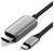 Grijs-zwarte USB-C naar HDMI-kabel van Satechi, maakt verbinding mogelijk tussen apparaten voor audio- en videooverdracht.