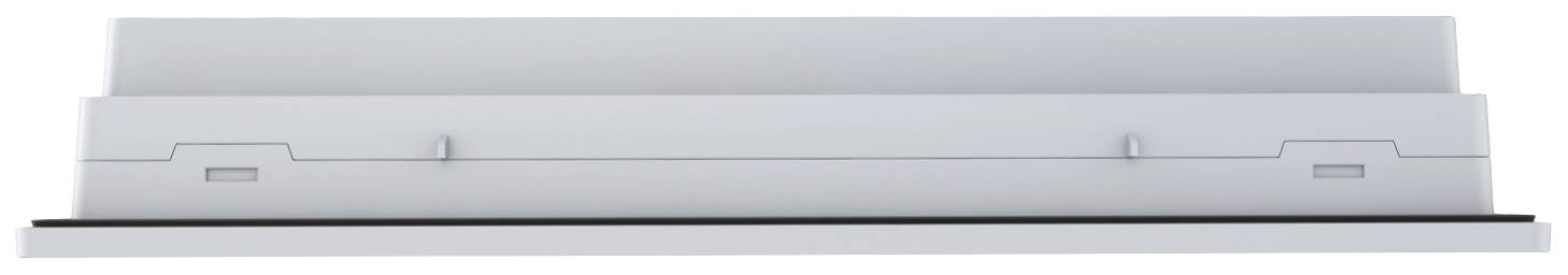Een plat, rechthoekig wit voorwerp met rechte randen, mogelijk een technische component of onderdeel.