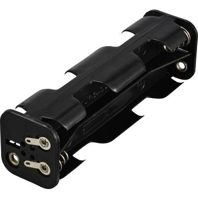 Zwarte kunststof batterijhouder voor twee parallel geplaatste batterijen, geschikt voor elektronische projecten.