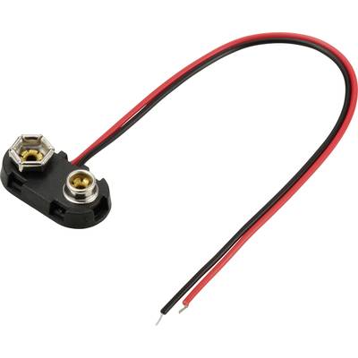 9-Volt-batterijclip met zwarte en rode kabels voor elektrische aansluitingen.