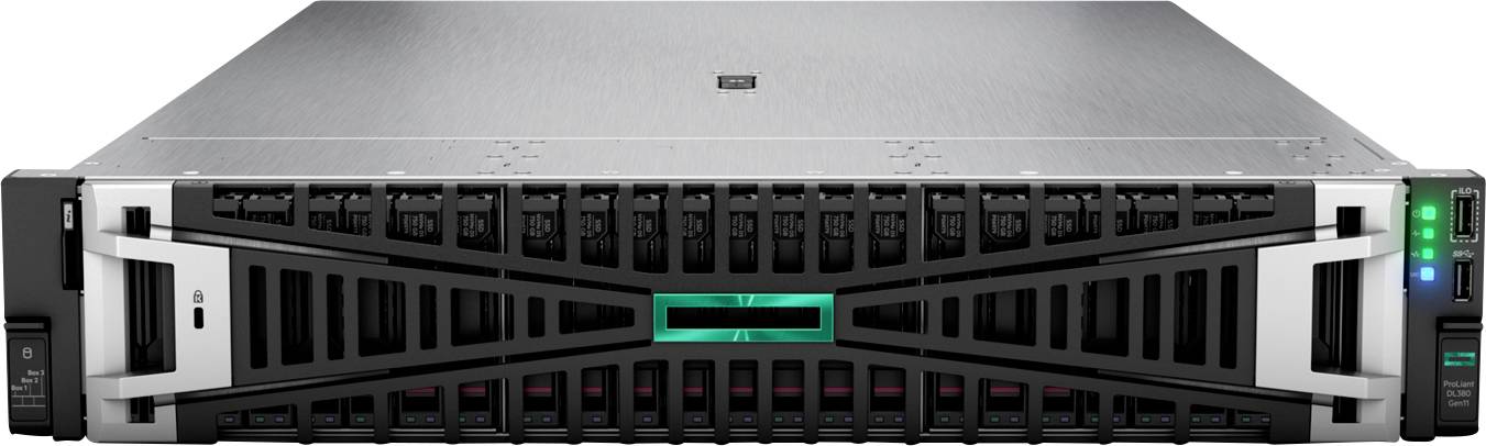 Server in een datacenter, vooraanzicht met meerdere harde-schijfsleuven en controlelampjes. Essentieel voor gegevensverwerking.