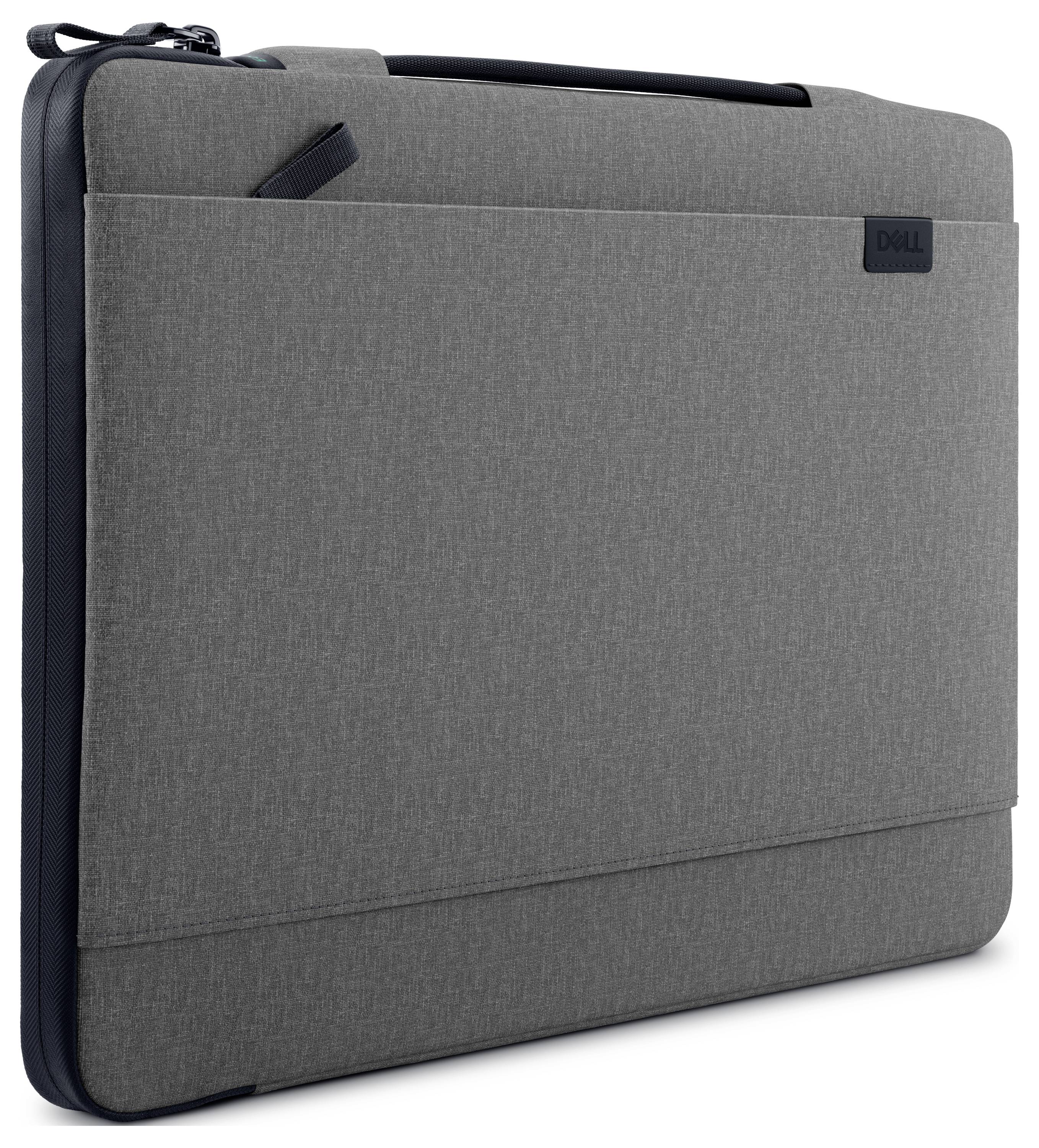 Grijze laptoptas met rits, buitenvak en handgreep. Geschikt voor slanke, lichte laptops en biedt bescherming en stijl.