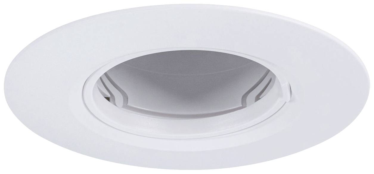 Een rond, wit inbouw plafondlichtarmatuur met een centrale, cirkelvormige uitsparing voor de installatie van een lamp.