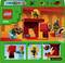 LEGO Minecraft-set 'Netherbastion' toont figuren en bouwstenen, waaronder Steve-, Blaze- en Wither-skelet-minifiguren in een Nether-scène.