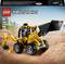 LEGO Technic bouwpakket voor wiellader, bevat 104 onderdelen. Verpakking toont geel model in gebruik op een zandige bouwlocatie.