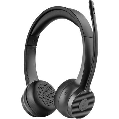 Zwart draadloos headset met gepolsterde oorkussens en verstelbare hoofdband. Elegant ontwerp voor comfortabel audioweergave.