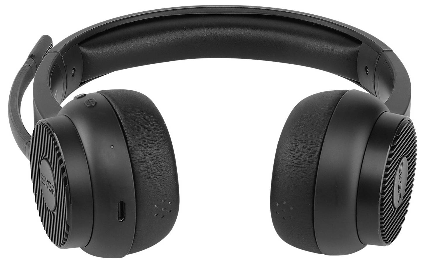 Zwarte over-ear koptelefoon met gewatteerde hoofdband en draaibare oorschelpen, geschikt voor muziek en telefoongesprekken.