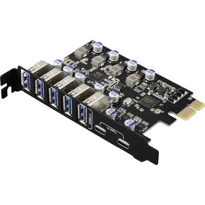 PCI-Express-kaart met zes USB 3.0-poorten en twee USB-C-poorten, geschikt voor inbouw in computers ter uitbreiding van de aansluitingsmogelijkheden.