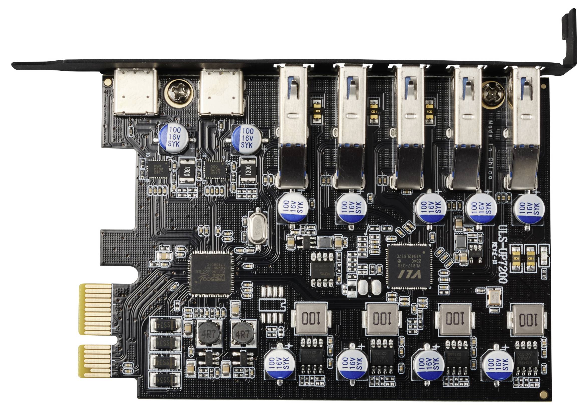 Videokaart-achtige printplaat met meerdere HDMI-poorten en elektronische componenten, gebruikt voor video-output of uitbreiding.