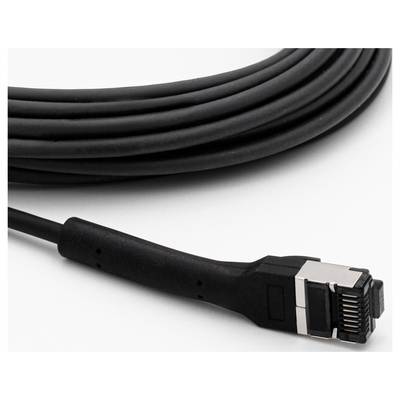 Close-up van een zwart Ethernet-kabel met RJ45-connector, geknikt uiteinde, opgerold. Geschikt voor internetverbindingen.