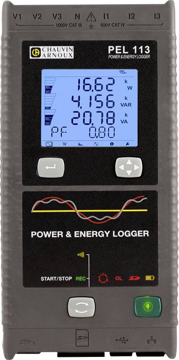 Chauvin Arnoux PEL 113 Netwerkanalyser 3-fasig Met logger, Energiemetingen, Belastinganalyse, Online metingen