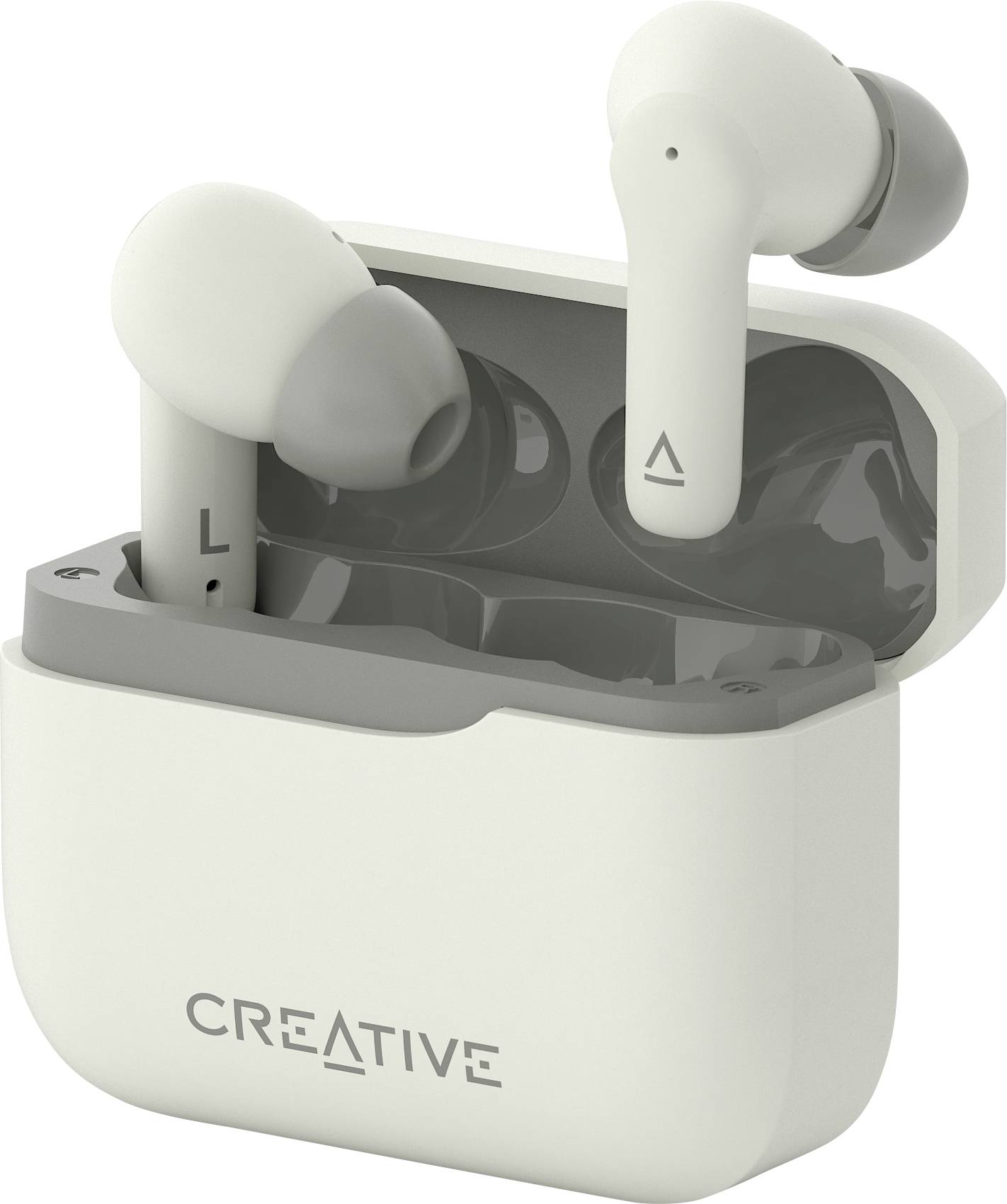 Creative In Ear oordopjes Bluetooth Wit Bestand tegen zweet, Waterbestendig, Indicator voor batterijstatus, Incl. oplaad- en dockingstation