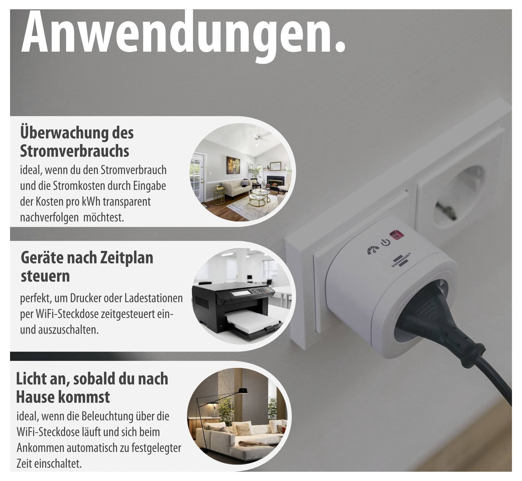 Brennenstuhl 1294880 1294880 Smart WiFi-stopcontact WiFi Binnen, Thuis 3680 W-6