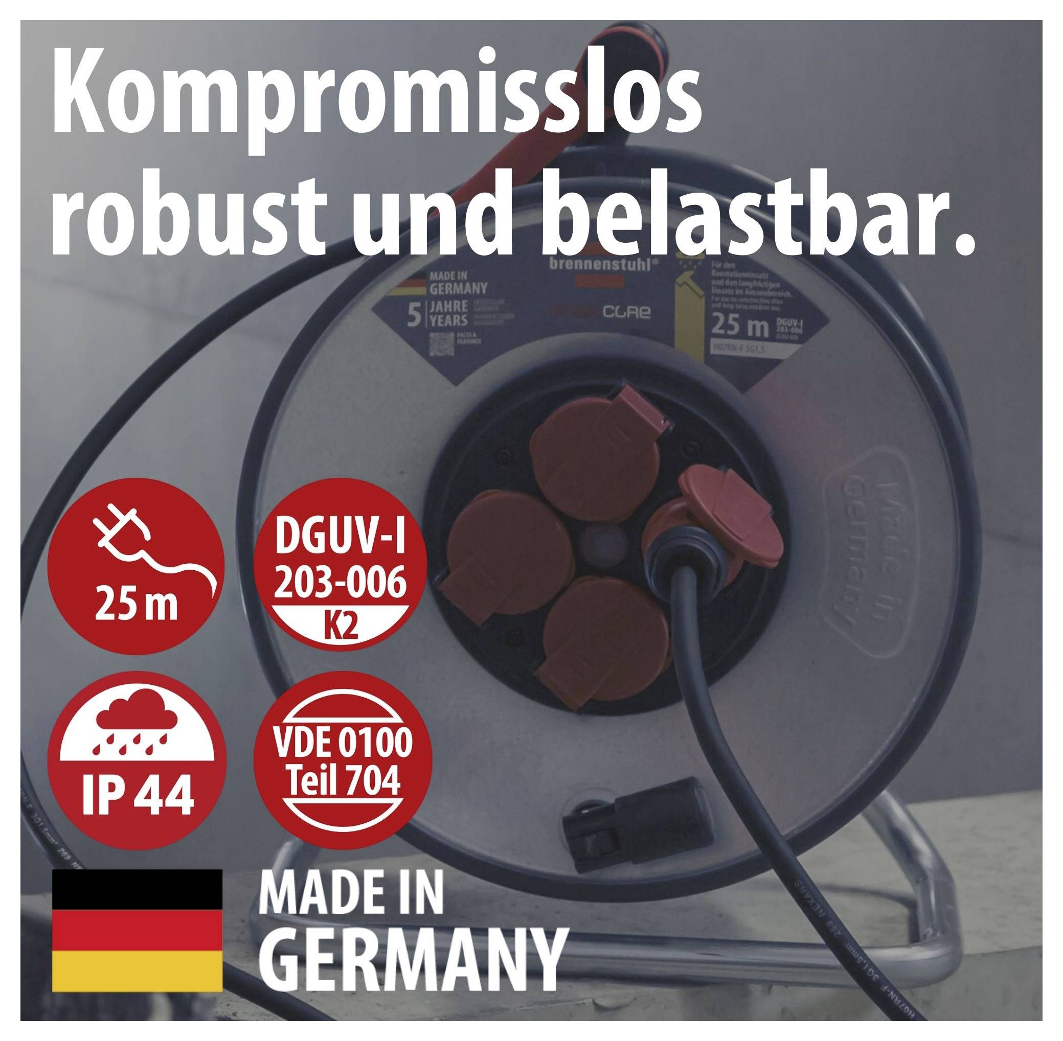 Brennenstuhl 9191250110 Kabelhaspel 25 m Zwart Randaarde stekker-1