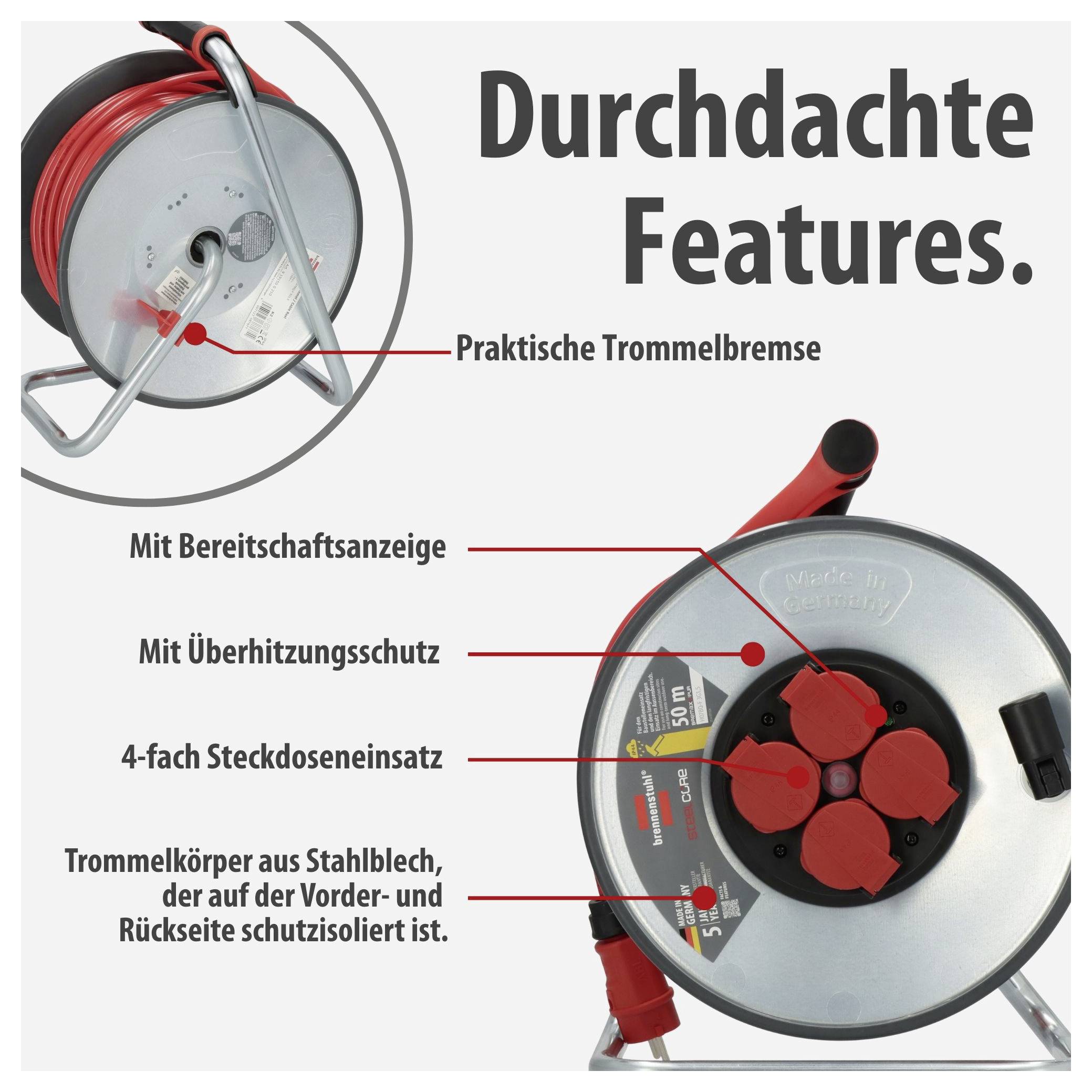 Brennenstuhl 9191500210 Kabelhaspel 50 m Rood Randaarde stekker-3