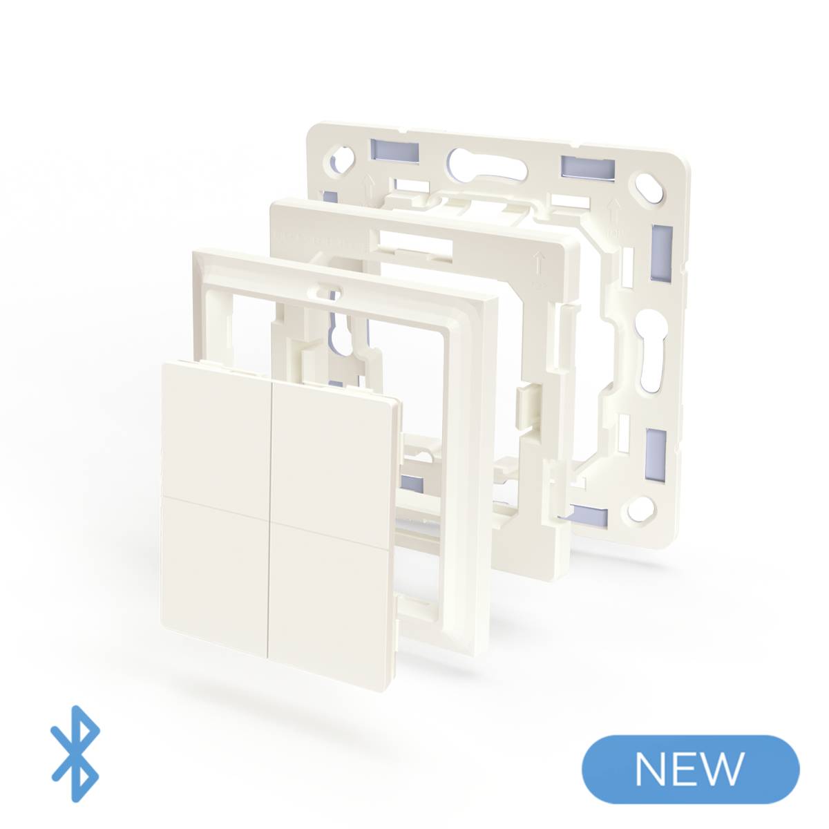 'Ontploffingstekening van een modulaire schakelaar met Bluetooth-functionaliteit.'