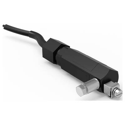 Zwart elektrisch onderdeel met kabelaansluiting, cilindrisch element en metalen aansluiting; gebruikt in technische apparaten.