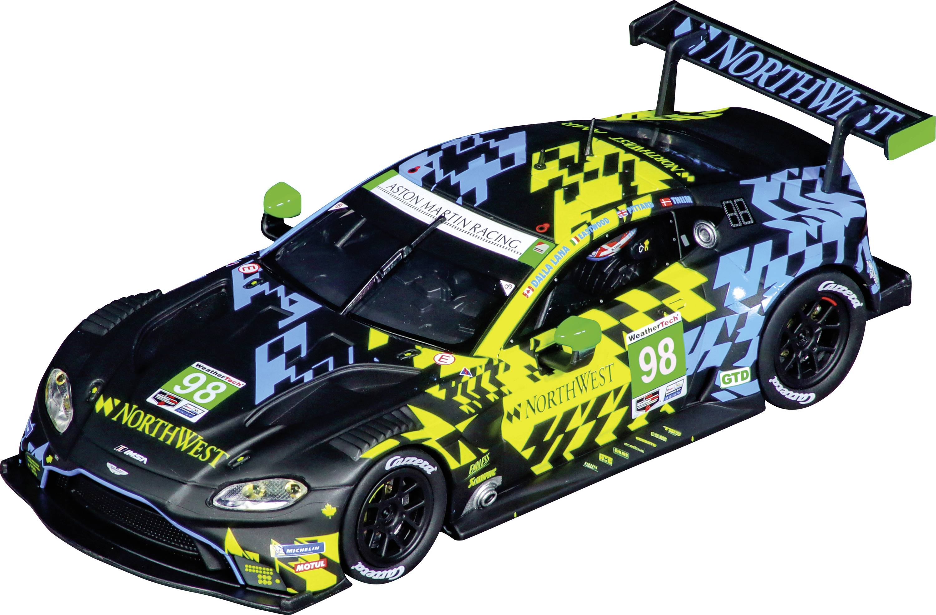 Een racewagen met een opvallend design, nummer 98, voorzien van het opschrift 'NORTHWEST', klaar voor een race op een circuit.