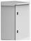 Grijze, rechthoekige kast met twee zwarte knoppen aan de voorkant. Geschikt voor opslag of bescherming van apparatuur.