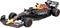 Een zwarte Formule 1-auto met rode en gele accenten van Red Bull Racing, sponsorlogo's zichtbaar, op een lichte achtergrond.