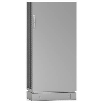 Een grijze, gesloten metalen behuizing met een zijdelingse handgreep.